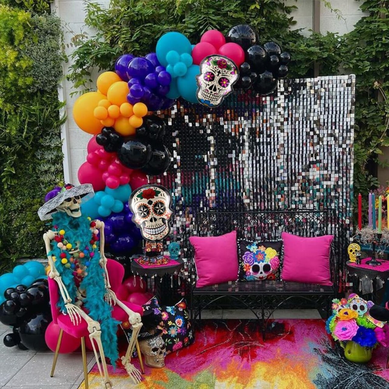 Day of the Dead Balloon Arch Garland Kit Dia De Los Muertos Party Decorations(Colorful)